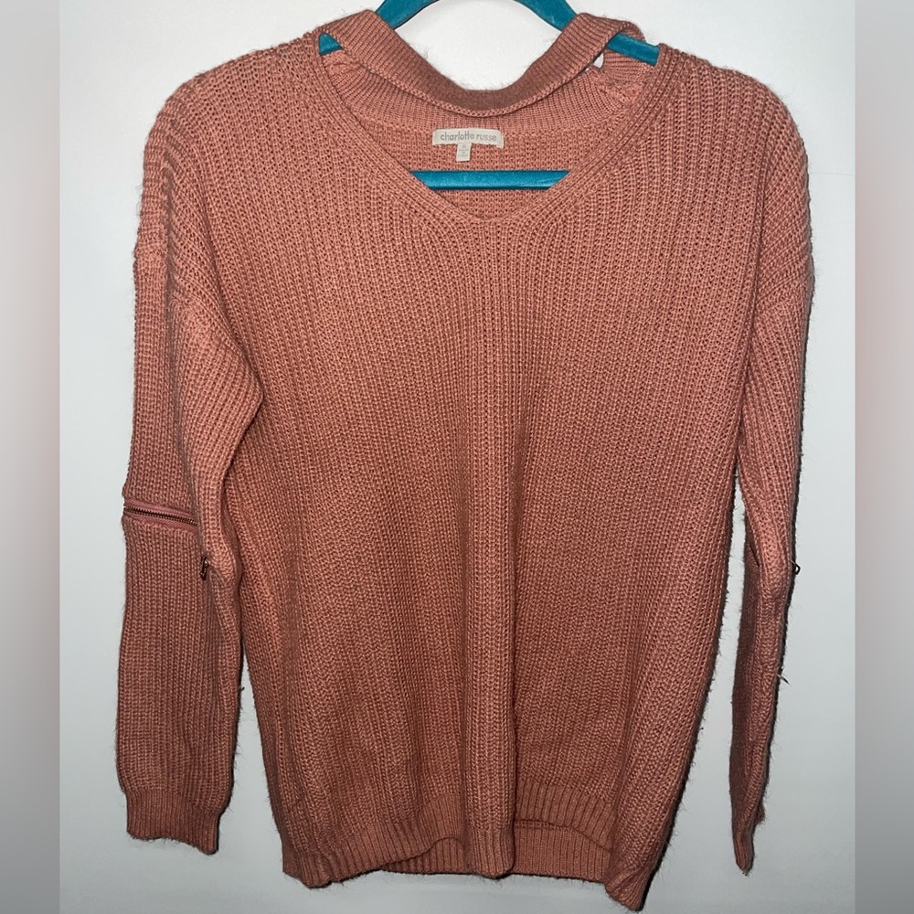 Charlotte Russe Dusty Rose Sweater with Zipper Sleeve Detail